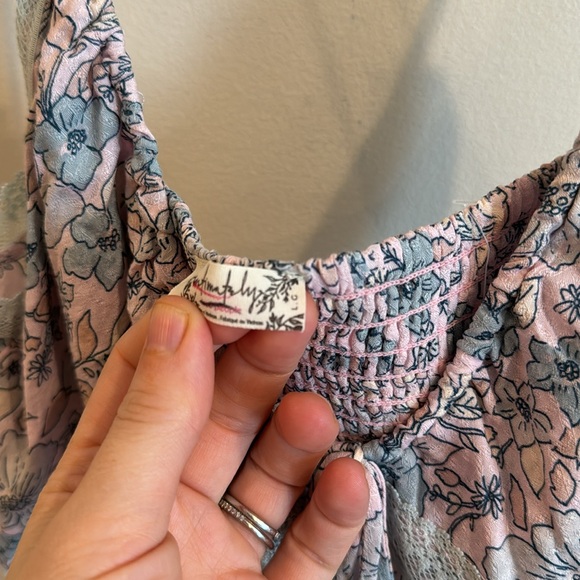 Free People Intimately All I Ever Wanted Maxi Floral Pink Blue Slit Dress large - Picture 8 of 10